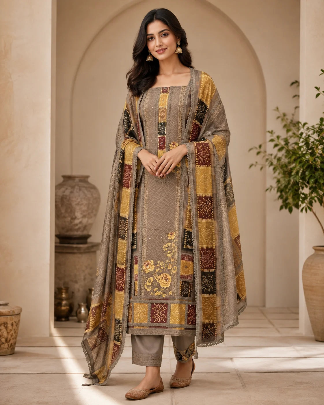 Earthy Charm Malai Cotton Suit Set with Half Pure Dupatta