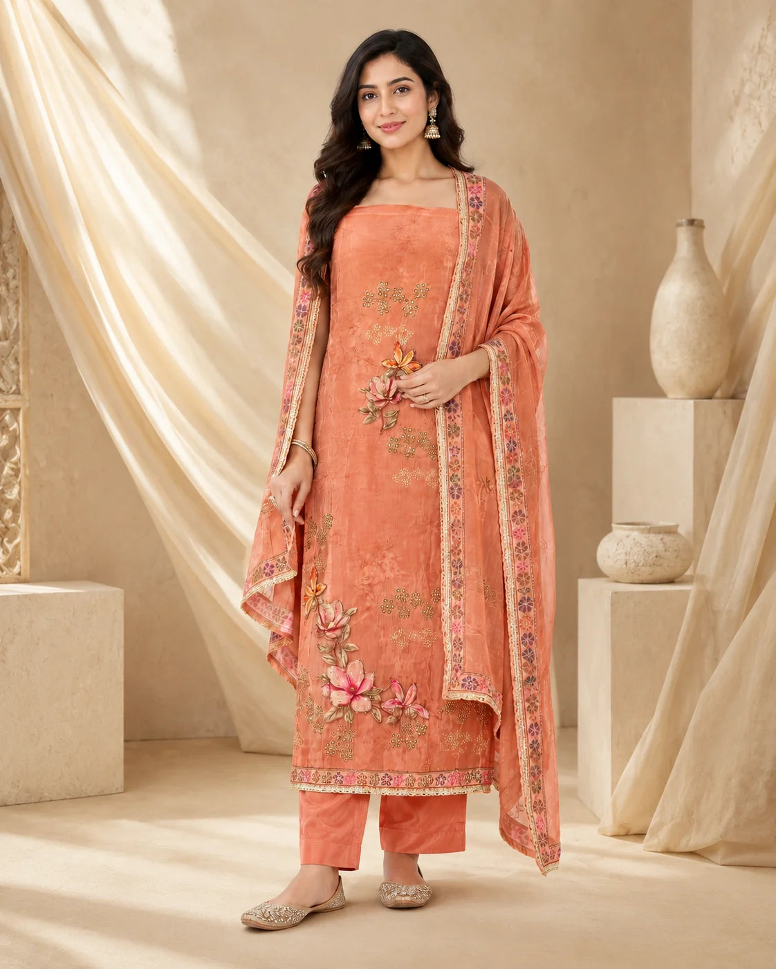 Elegant Silk Tissue Suit Set with Half Pure Dupatta