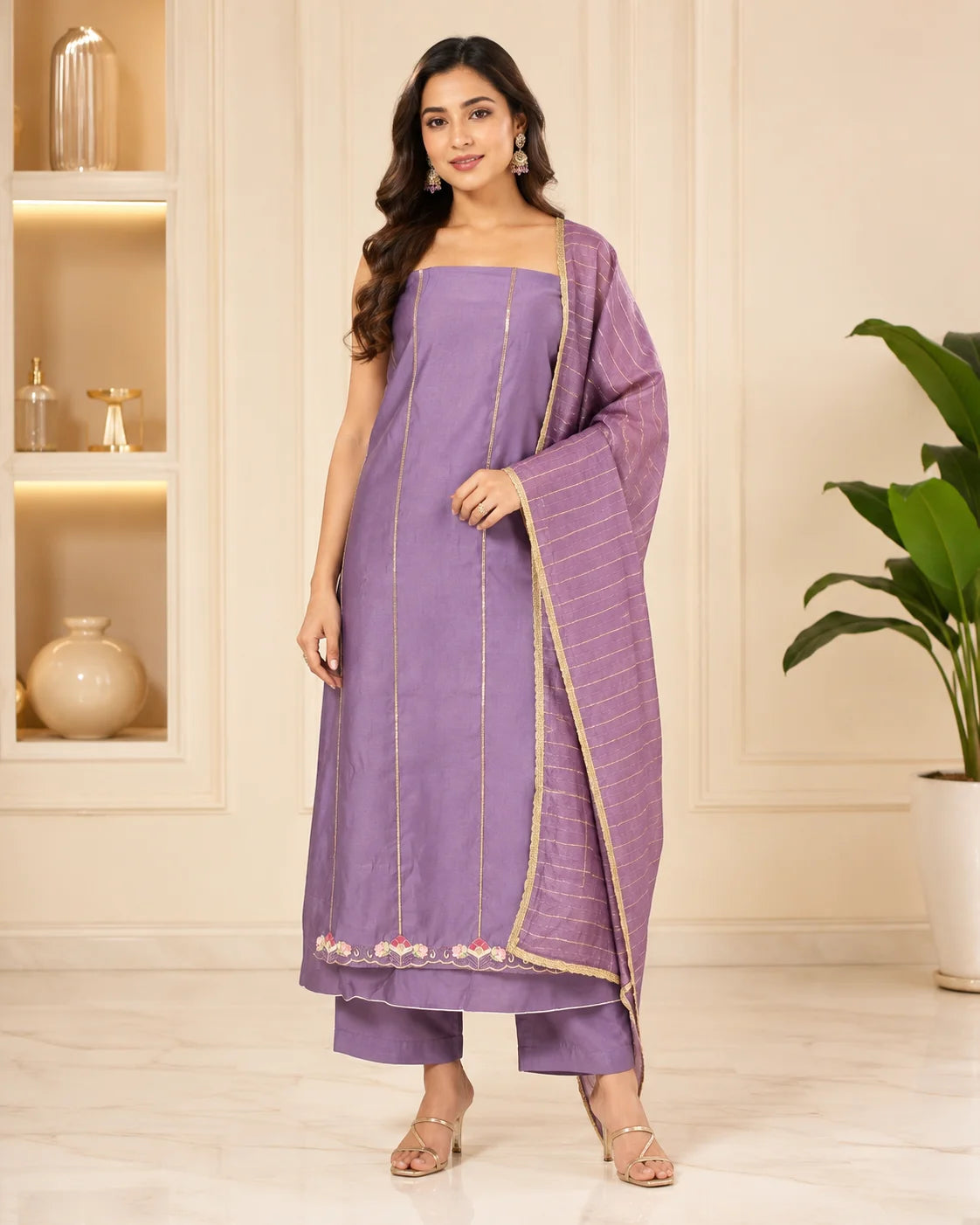Lavender Grace Chanderi Silk Suit Set with Matching Dupatta