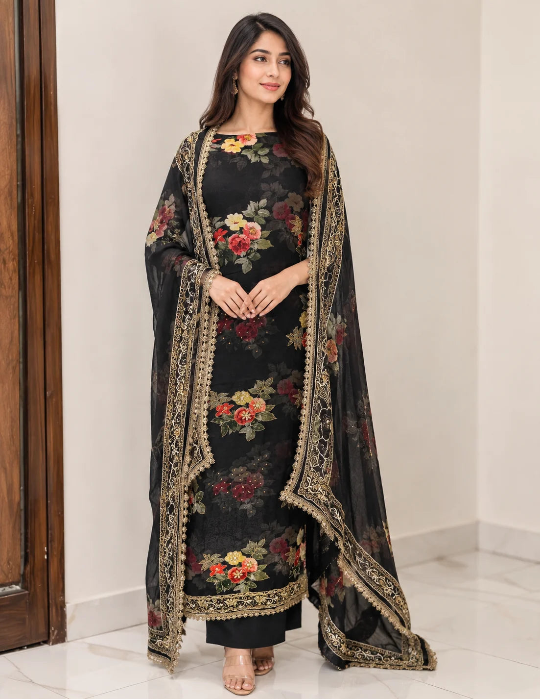 Midnight Bloom Boutique Tissue Silk Suit Set