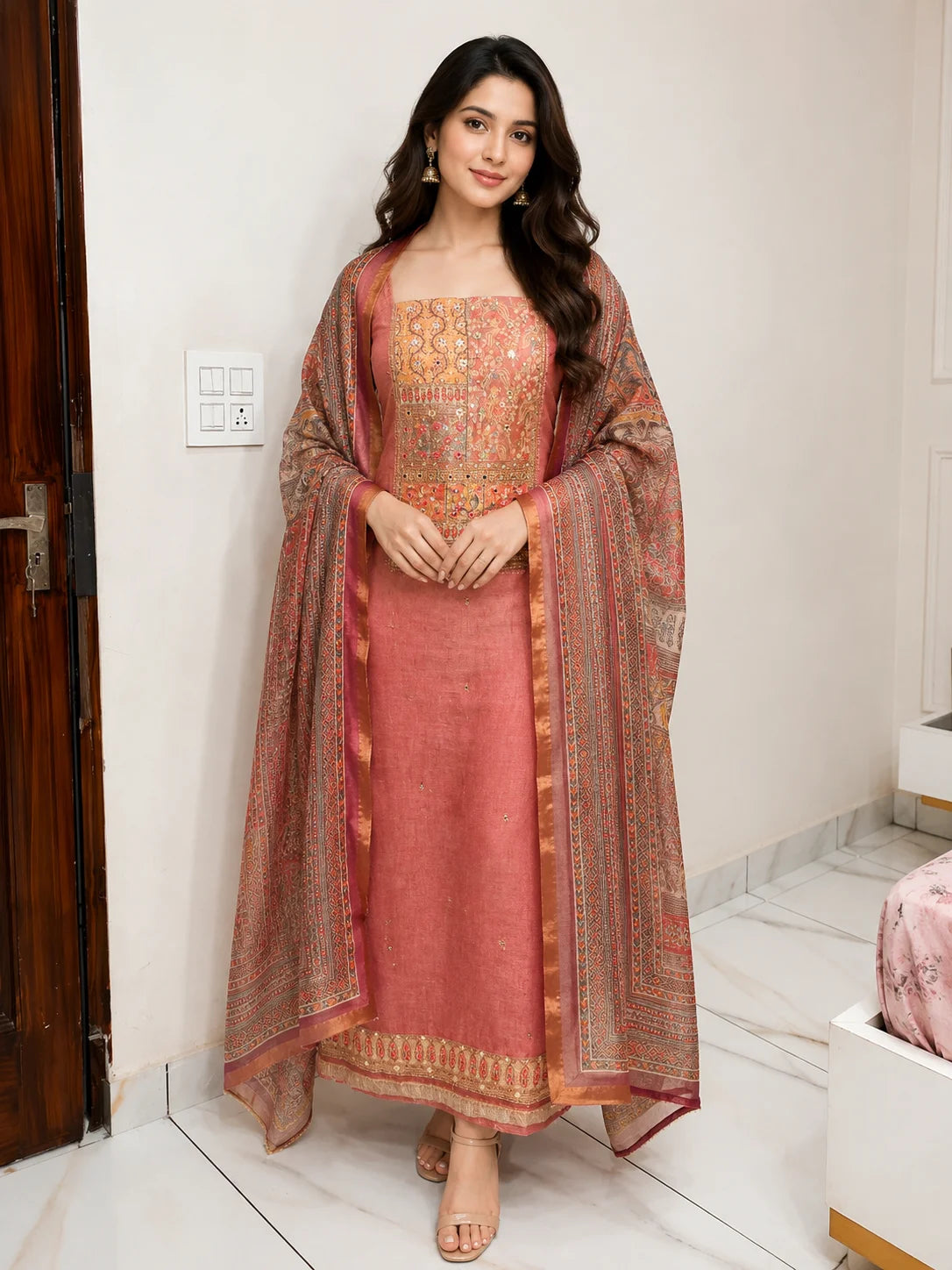 Rose Heritage Khadi Cotton Suit Set with Matching Dupatta