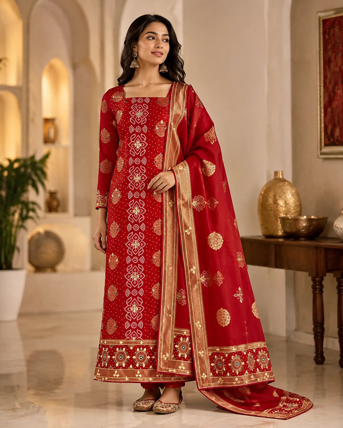 Royal Red Gujarati Silk Gotta Patti Boutique Suit Set